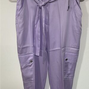 Express Lavender Tie-Waist Cargo Jumpsuit - Cropped Ankle